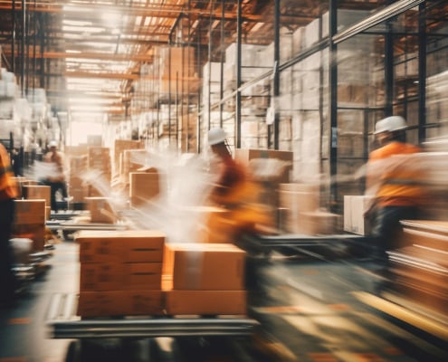 Busy warehouse during peak season