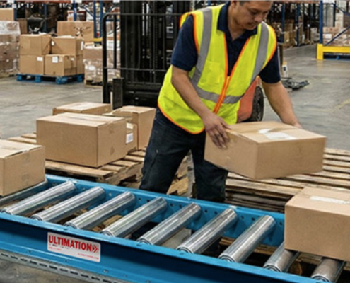 man using ultimation gravity conveyor