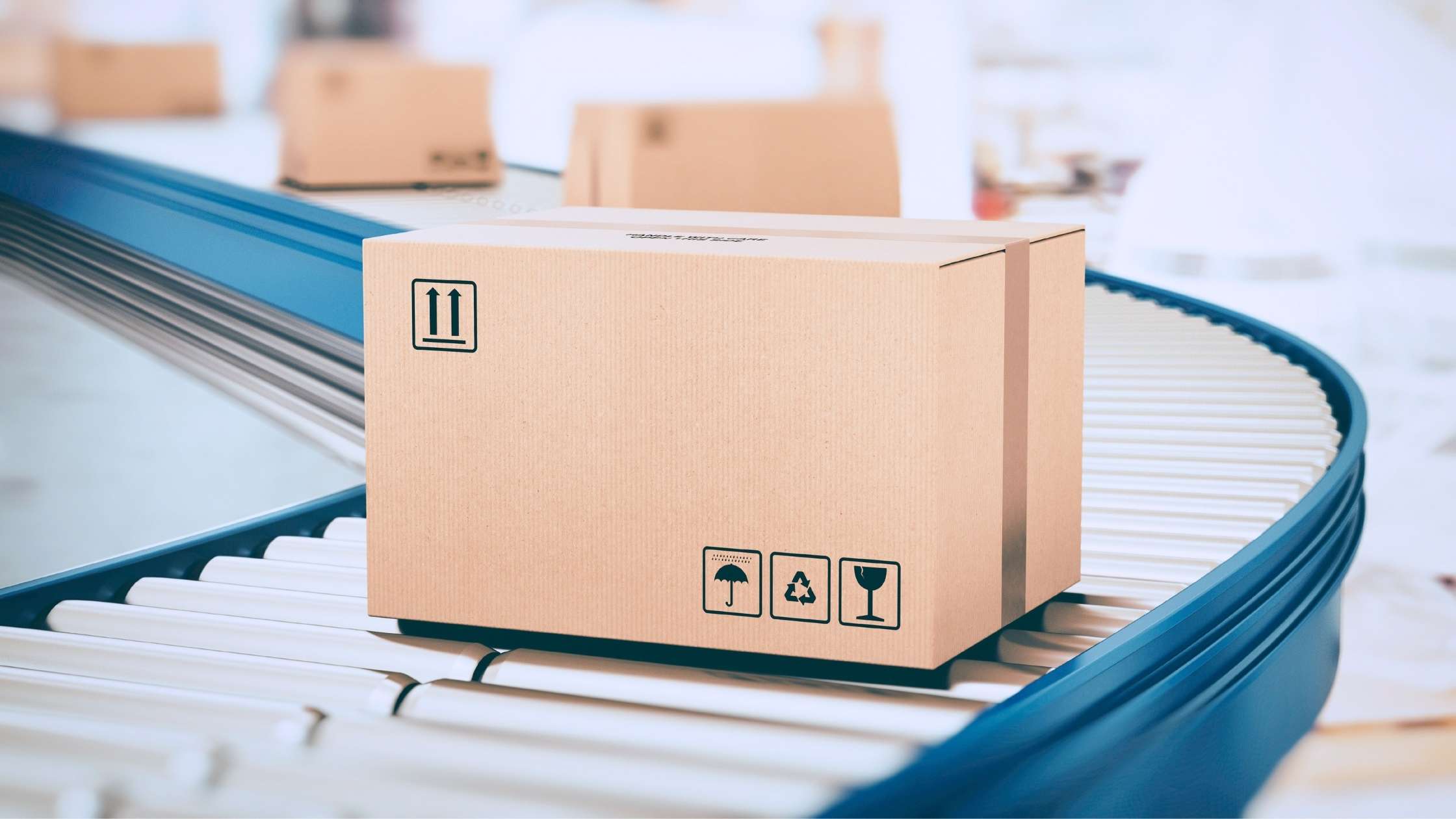 package on top of roller conveyor